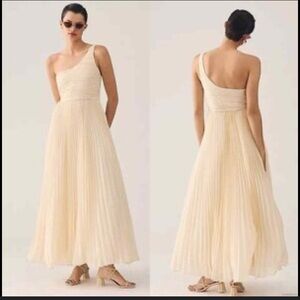 NEW Anthropologie LetMeBe Forever that Girl One Shoulder ivory Pleated Dress XS